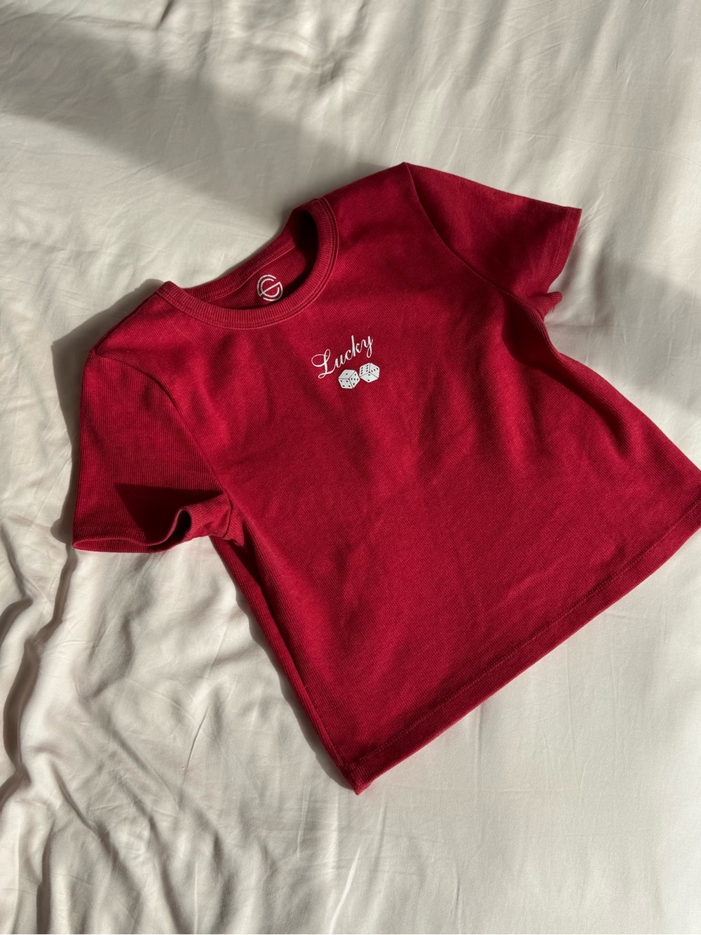 “Lucky” Graphic Red Crop Top